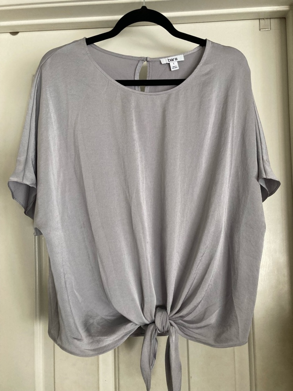 Bar III Light Gray Tie-Front Short Sleeve Blouse